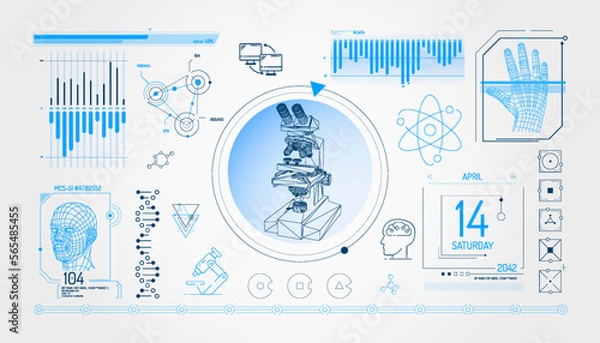 Obraz Set of infographic elements about microscopy and biomedical research.