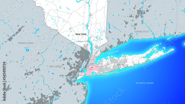 Fototapeta Map of state of New York and New York City