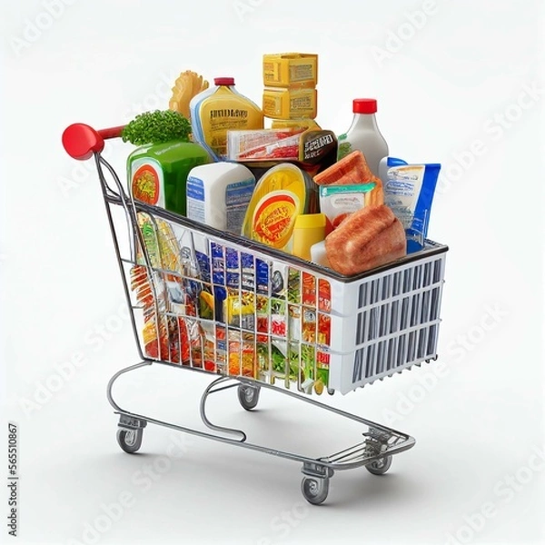 Obraz Supermarket cart full of products, Ai