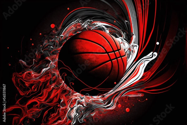 Fototapeta Red White and Black Basketball Background Generative AI