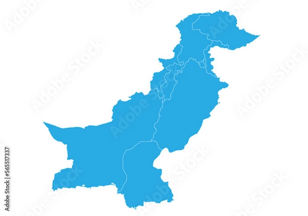Fototapeta pakistan map. High detailed blue map of pakistan on PNG transparent background.