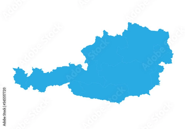 Fototapeta austria map. High detailed blue map of austria on PNG transparent background.