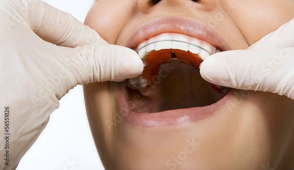 Obraz orthodontic doctor examine teeth and gums of jaw