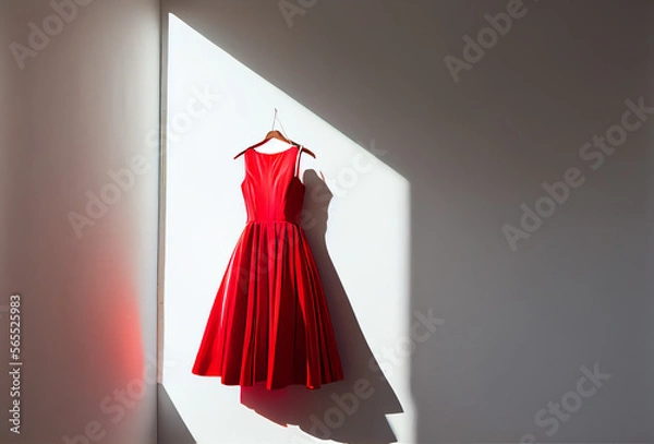 Fototapeta red dress hanging on a wall, isolated,  generative ai