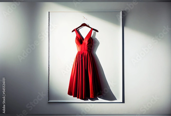Fototapeta red dress hanging on a wall, isolated, generative ai
