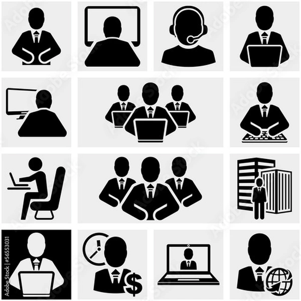 Fototapeta Business man vector icons set on gray.
