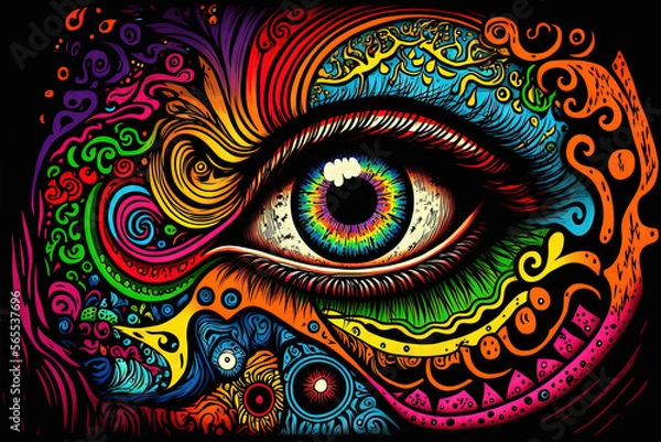Fototapeta 60s abstract acid art colorful eye background