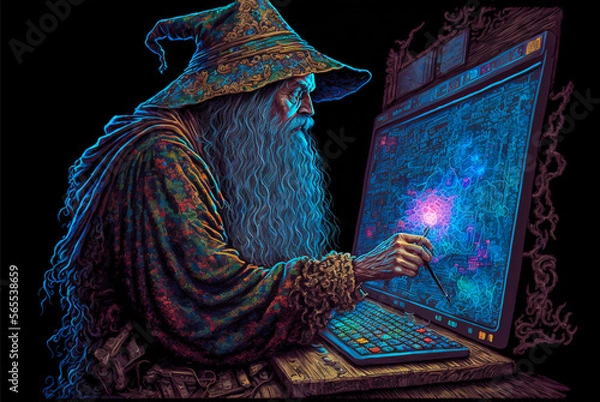 Obraz Computer wizard or hacker working on complex code. Generative AI