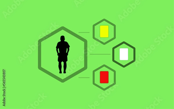 Fototapeta The white card in soccer is now just as much a part of the game as the red and yellow - this is shown in this graphic with the silhouette of a referee