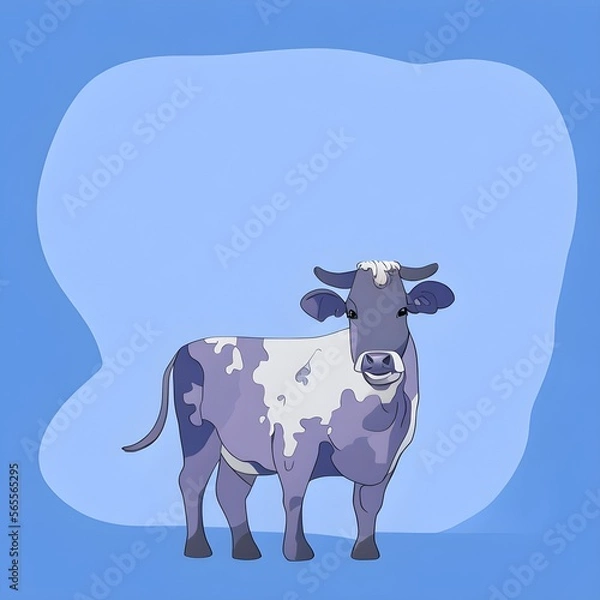 Fototapeta Cow in infographic style. Farm animal isometric, illustration on blue background. Flat design.  Generative AI.
