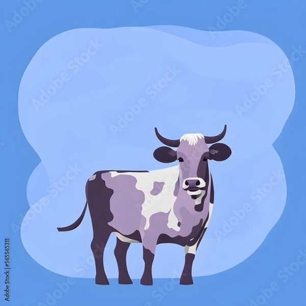 Fototapeta Cow in infographic style. Farm animal isometric, illustration on blue background. Flat design.  Generative AI.
