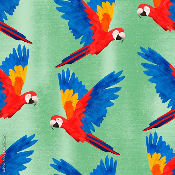 Obraz Scarlet macaws with green background