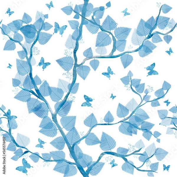 Obraz Blue Tree with Butterflies