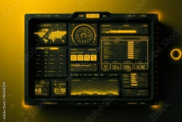 Fototapeta Cyberpunk interface in yellow and black, monitoring tools