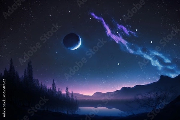 Fototapeta Crescent Moon Magic: A Starry Night Sky with Serenity and Calm