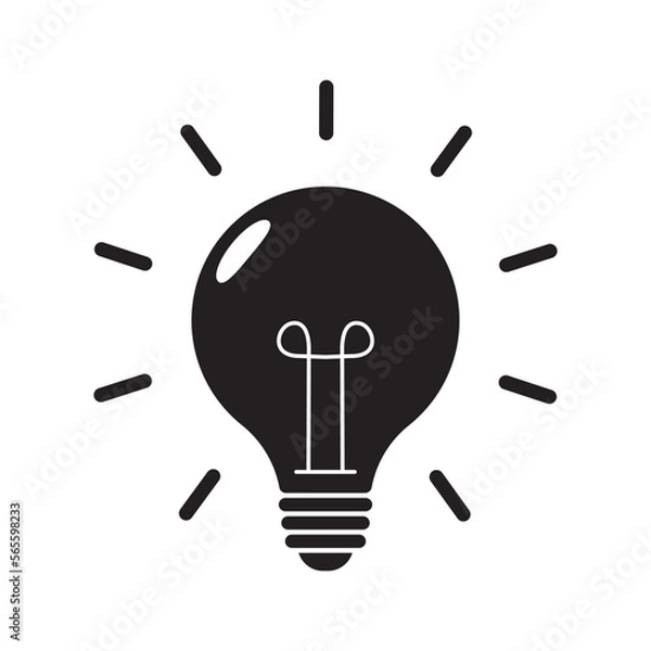 Fototapeta Lamp, idea vector icon. Light bulb with rays shine. Energy and idea symbol.