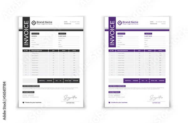 Fototapeta Minimal Black invoice template vector design.