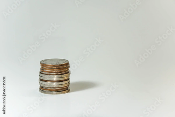 Fototapeta Close-up shot of pile of coins, savings, investment, finance and investment idea
