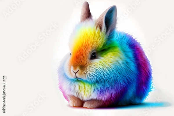 Fototapeta Colorful fluffy bunny on a light background. Easter. Generative AI