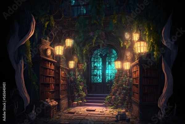 Obraz Mystic library at night