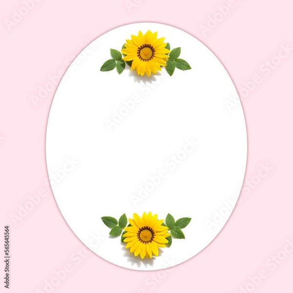 Fototapeta Mockup invitation floral oval frame space for text, space for photography