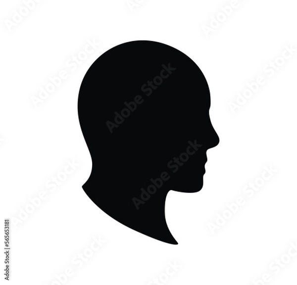 Fototapeta Silhouette of human head in profile. Black face sketch for artistic abstraction and designation of anonym in web social vector networks