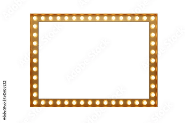 Fototapeta 3d retro gold signboard with glowing yellow light bulb . Concept of billboard design for cinema, casino, marquee or nightclub . 3d high quality render