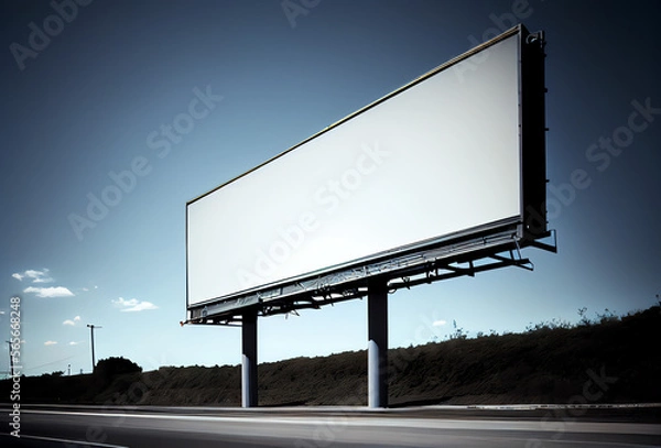 Fototapeta wide blank billboard on the road, clear sky, space for copy, generative ai