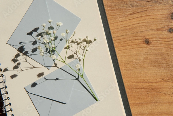 Fototapeta envelopes on a wooden background. the concept of sending a message.