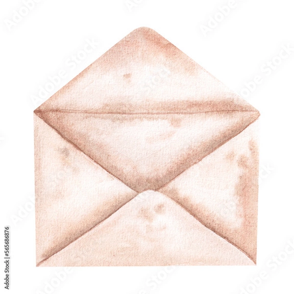 Fototapeta Mail envelope open drawn by watercolor