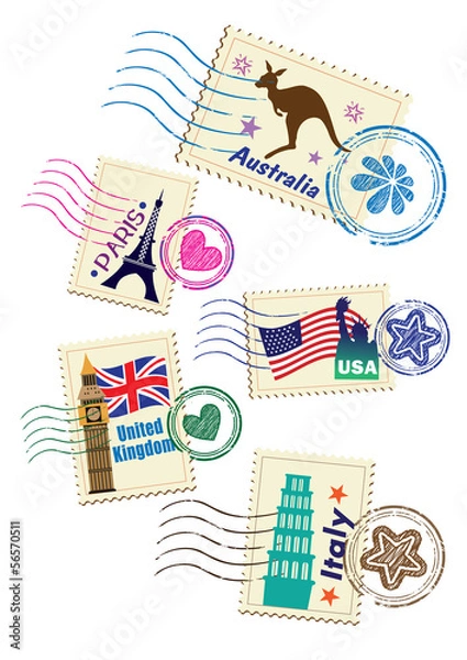 Fototapeta Landmarks stamps set