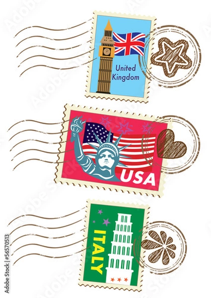 Fototapeta Landmarks stamps set