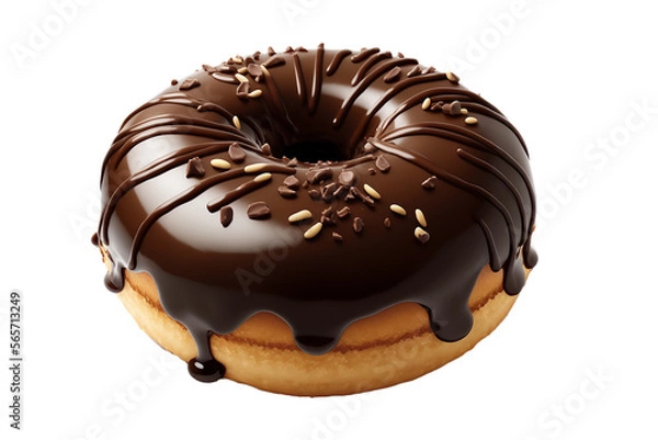 Obraz Chocolate glazing donut on white background with generative ai technology