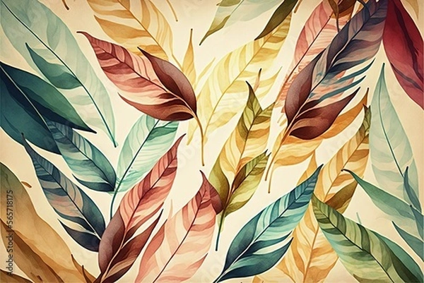 Obraz  a painting of a bunch of leaves on a wall with a brown background and a brown frame with a picture of a bunch of leaves on it.  generative ai
