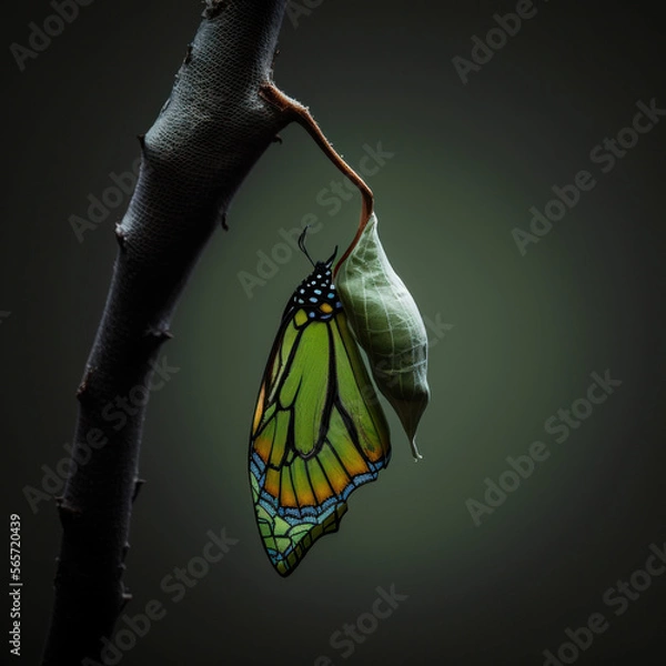 Obraz chrysalis with butterfly. metamorphosis.  generative ai