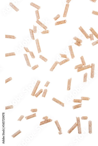 Obraz Holz Pellets isoliert verteilt auf weissen Hintergrund