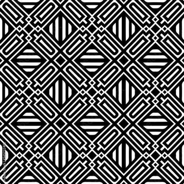 Fototapeta 
Vector pattern in geometric ornamental style. Black and white color.Seamless repeat pattern.Simple geo all over print block for apparel textile, ladies dress, fashion garment, digital wall paper.