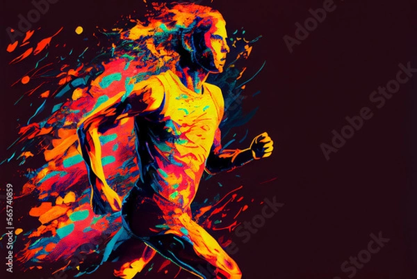 Fototapeta Person rennt in neonfarben zum Wettkampf, Generative AI