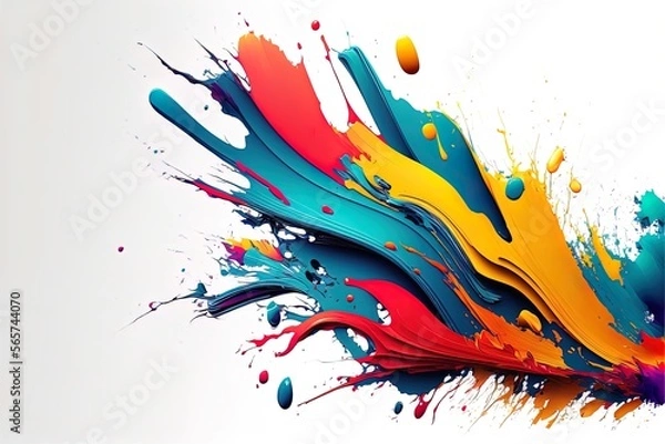 Obraz Abstract colorful bright vivid colors liquid acrylic paint motion flow on white background with swirls and paint explosions and drops. Business background template