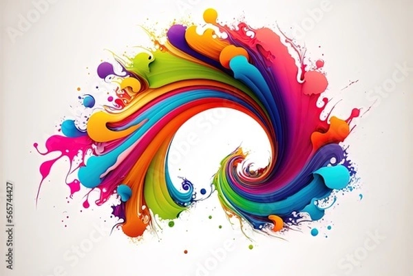 Obraz Abstract colorful bright vivid colors liquid acrylic paint motion flow on white background with swirls and paint explosions and drops. Business background template