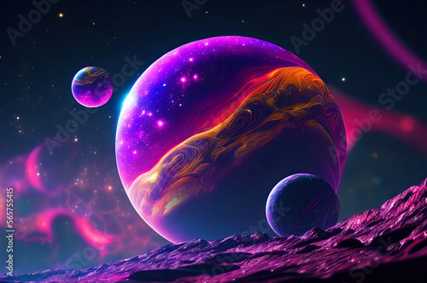 Fototapeta Abstract planets with deep space background generative ai illustration