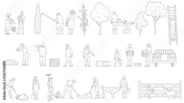 Fototapeta Architectural farming handwriting peoples illustrations are great for design and architecture presentations