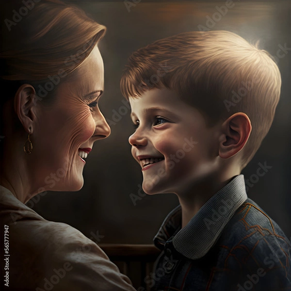 Obraz Mother and Son having special moment with AI