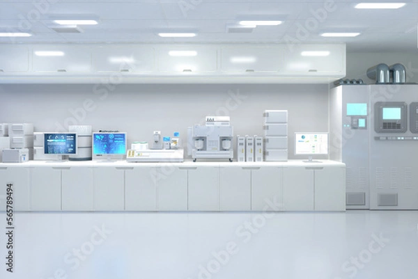 Obraz White futuristic digital laboratory with machine and computer screen