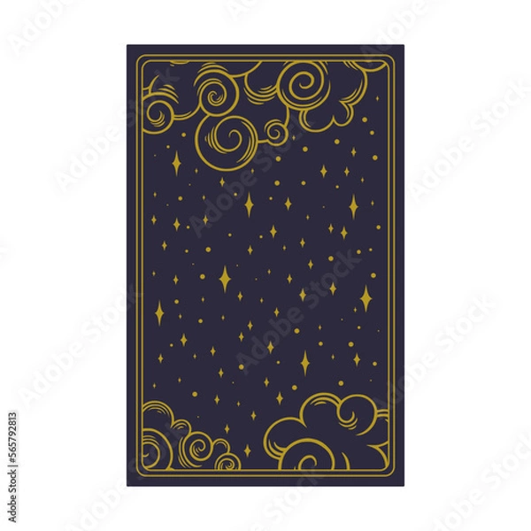 Fototapeta Tarot aesthetic golden card. Nocturnal tarot design for oracle card covers. Vector illustration isolated in blue background