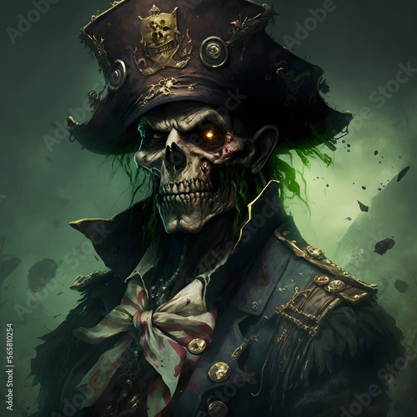 Obraz a dangerous and frightening human hybrid buffalo creature that embodies the traits of both a pirate and a zombie