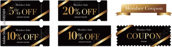 Fototapeta メンバーセールに使える黒と金のクーポンベクターアイコンセット