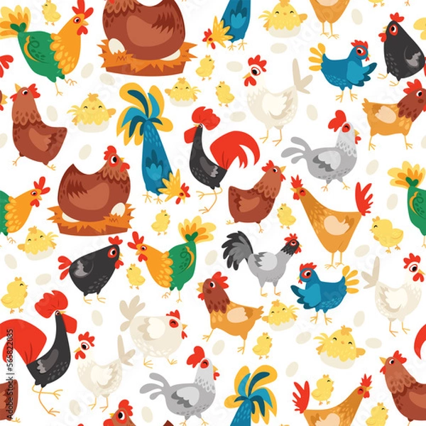 Obraz Chickens Seamless Pattern Background