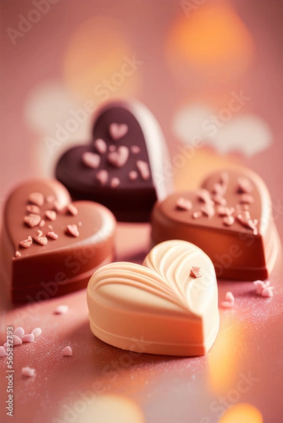 Fototapeta Saint Valentin, fête des amoureux. Coeur en chocolat cacao. Generative AI.