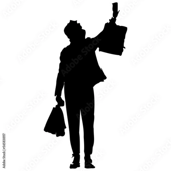 Fototapeta Black man silhouette. Profile silhouette of one person man done shopping isolated vector